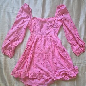 Pink Eyelet Long Sleeve Dress- 8